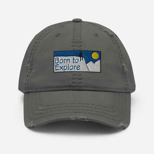 Born to Explore Charcoal Grey Distressed Dad Hat - Poised Wanderer