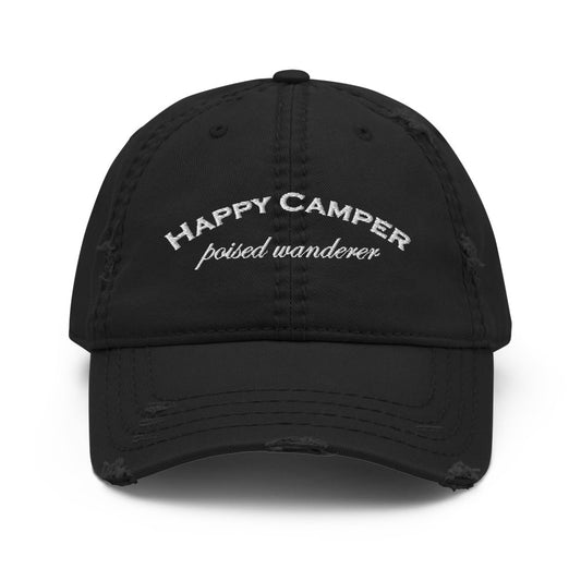 Happy Camper Black Distressed Dad Hat - Poised Wanderer