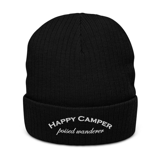 Happy Camper Black Recycled Cuffed Beanie - Poised Wanderer