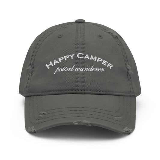 Happy Camper Charcoal Grey Distressed Dad Hat - Poised Wanderer