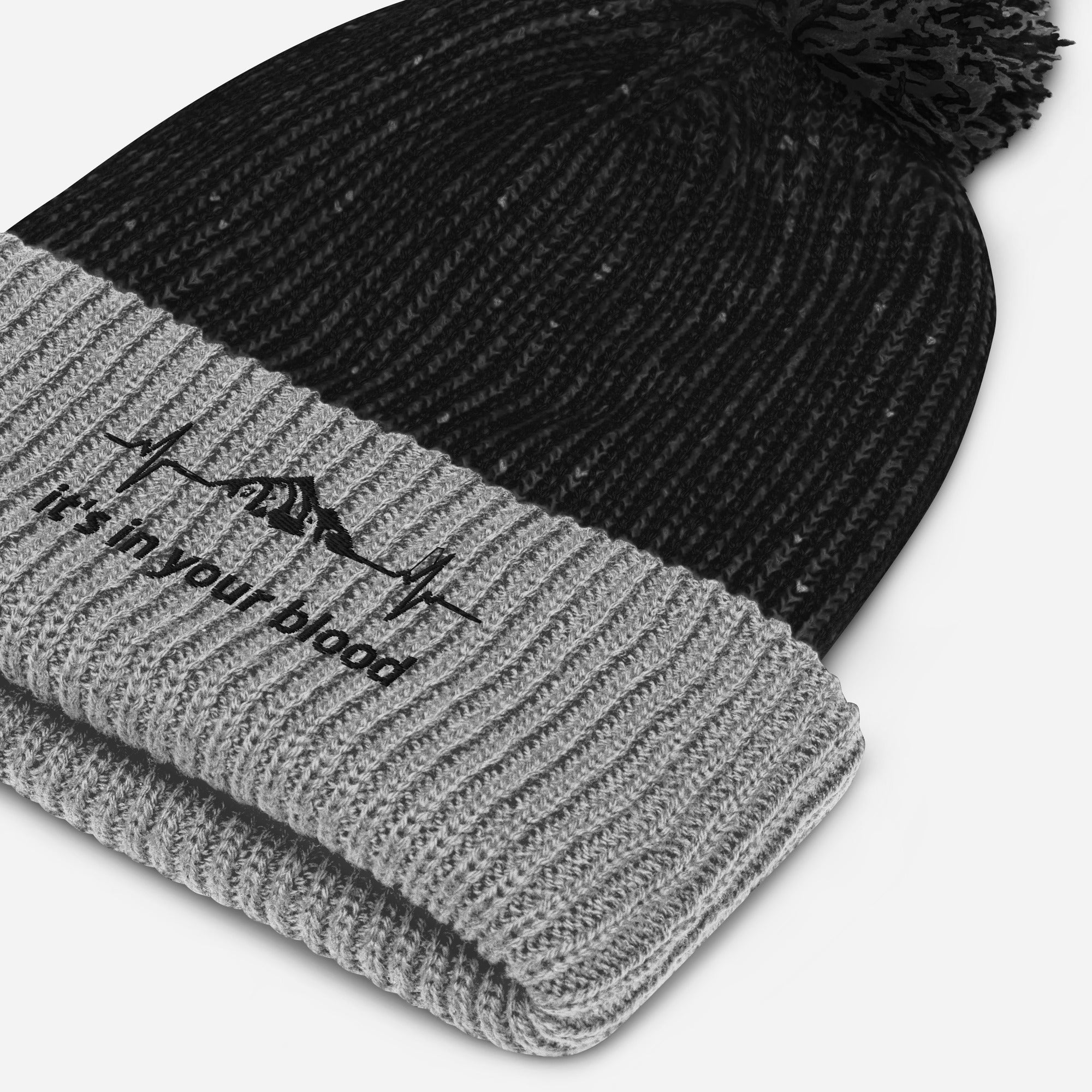 In Your Blood Black/Grey Pom-Pom Beanie