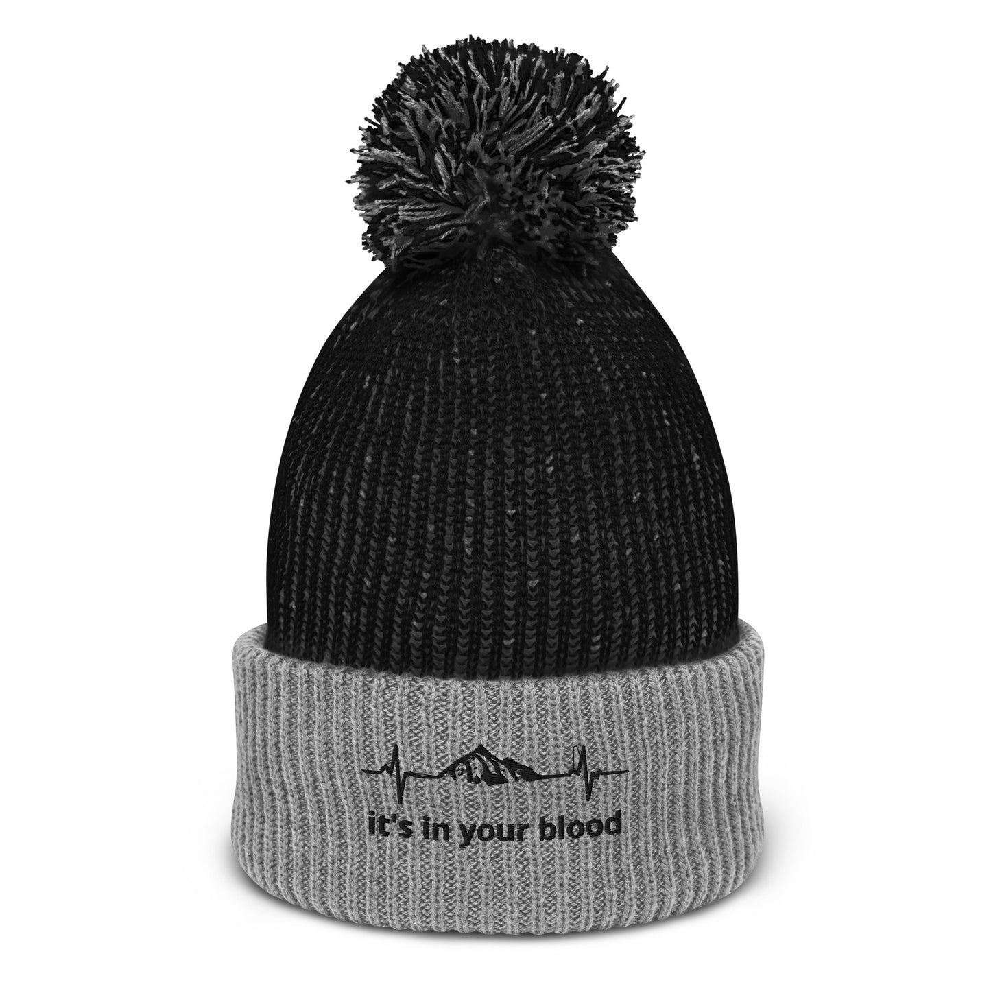 In Your Blood Black/Grey Pom-Pom Beanie