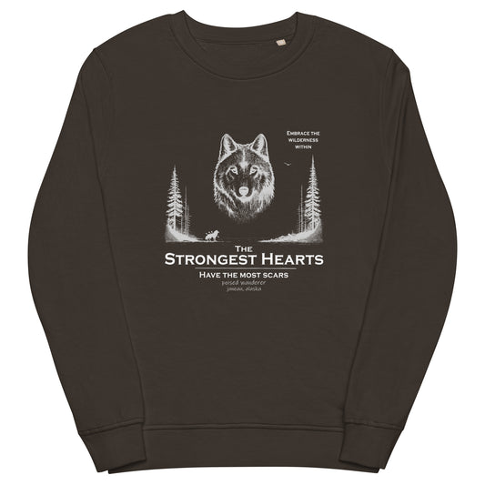 The Strongest Hearts Wolf Design Unisex Organic Sweatshirt – Embrace the Wilderness Within