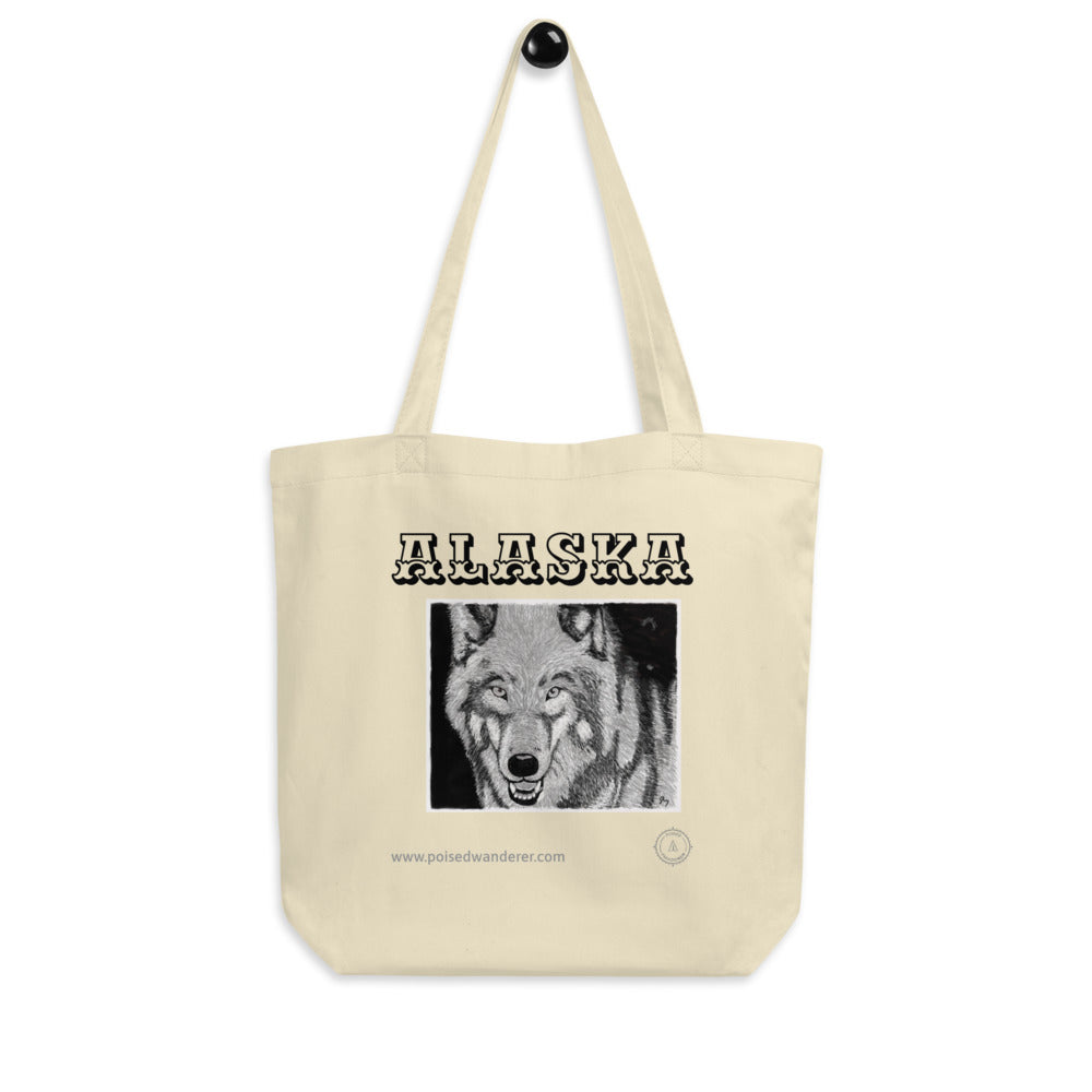 Alaska Wolf's Glare Eco Tote Bag - Poised Wanderer