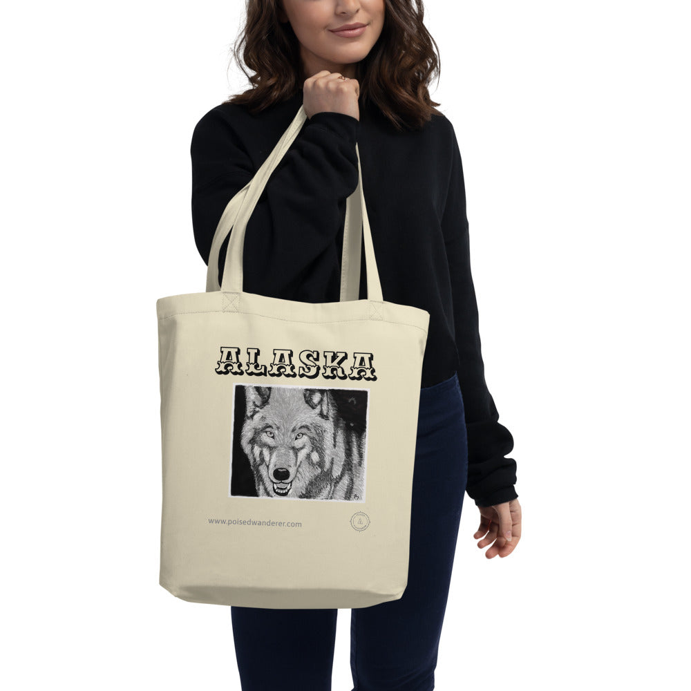 Alaska Wolf's Glare Eco Tote Bag - Poised Wanderer