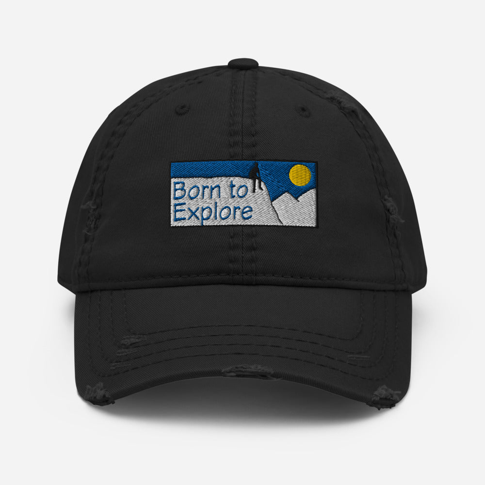 Born to Explore Black Distressed Hat - Poised Wanderer