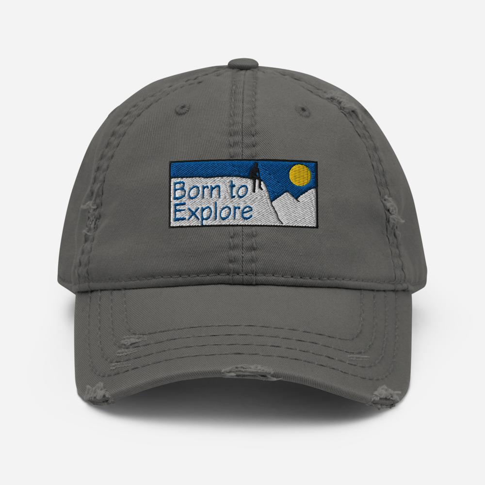Born to Explore Charcoal Grey Distressed Dad Hat - Poised Wanderer