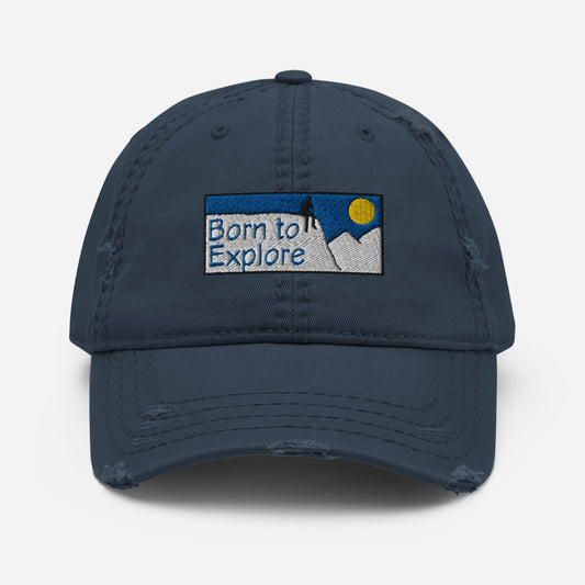 Born to Explore Navy Distressed Dad Hat - Poised Wanderer